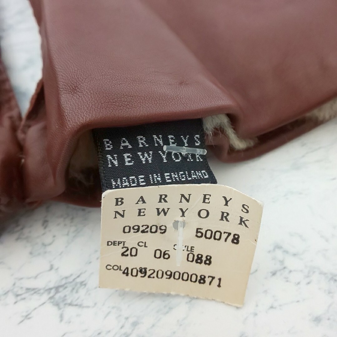 新品/タグ箱付 BARNEYS NEWYORK カーフレザー グローブ ブラウン