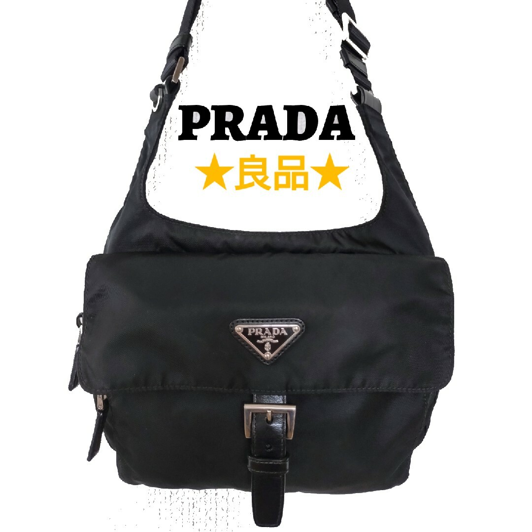 ショルダーバッグ美品 希少 PRADA 三角ロゴ ショルダーバッグ 斜め掛け ポシェット