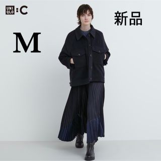 ユニクロ(UNIQLO)のuniqloC プリーツカラーブロックスカート BLACK M ユニクロ 黒(ロングスカート)