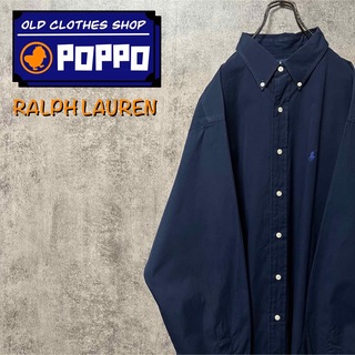 ラルフローレン(Ralph Lauren)のラルフローレン☆ワンポイント刺繍ロゴビッグボタンダウンシャツ 90s ネイビー系(シャツ)