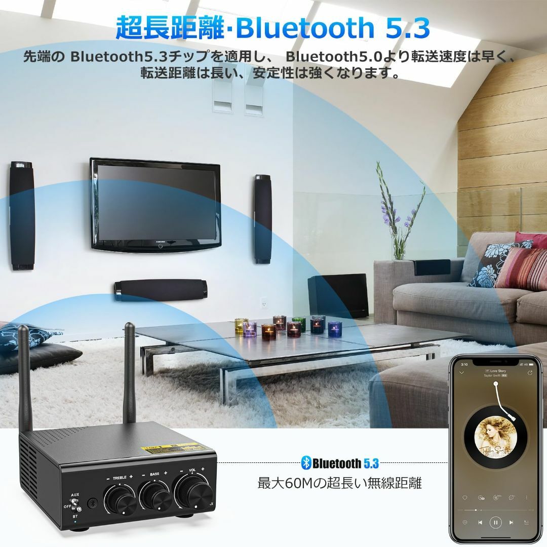 1Mii LDAC Bluetooth アンプ パワーアンプ デジタルアンプ オ