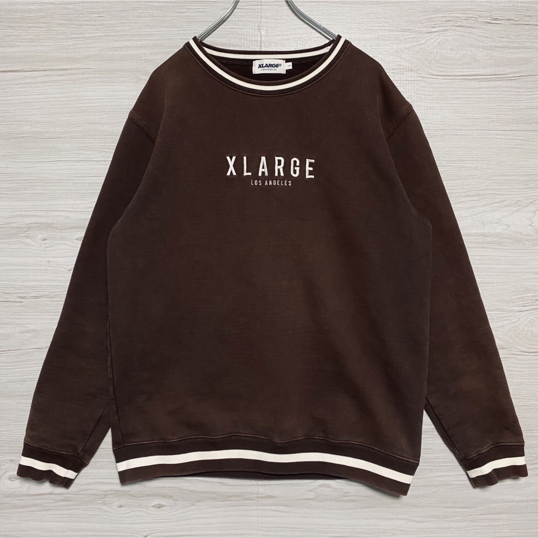 【人気デザイン】XLARGE スウェット　Lサイズ　リンガー　センター刺繍ロゴ