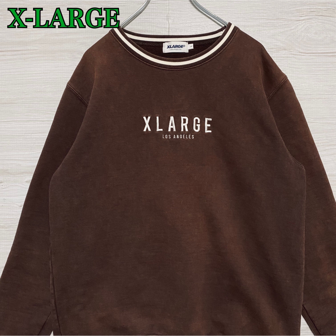 【人気デザイン】XLARGE スウェット　Lサイズ　リンガー　センター刺繍ロゴ