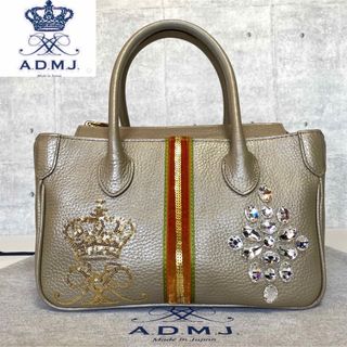 【美品】A.D.M.J スパンコール クリスタル パールゴールド ハンドバッグ