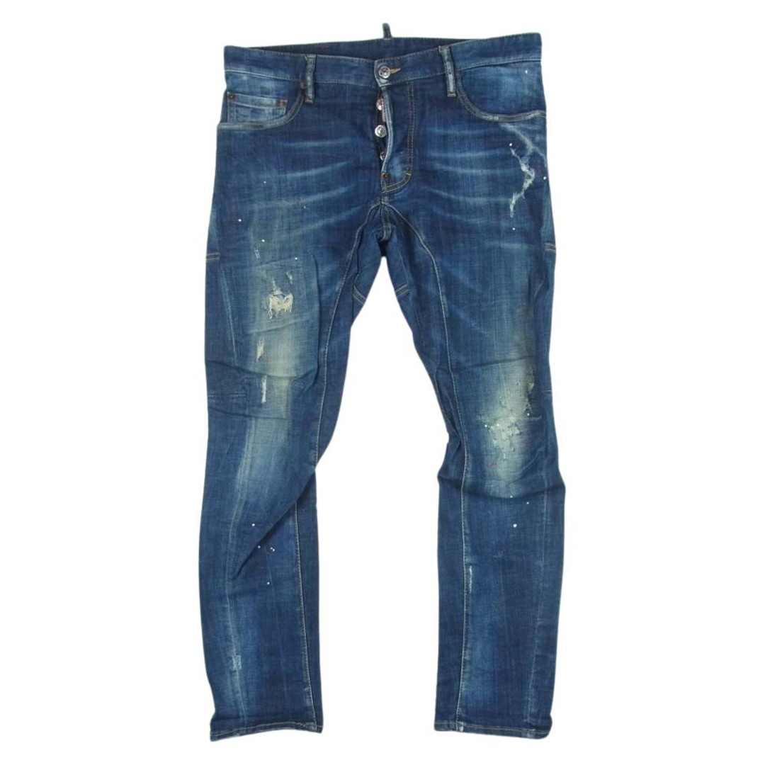 DSQUARED2 ディースクエアード S74LB0414 tidy biker jean バイカー ジーンズ デニム パンツ ペンキ加工 ペイント ダメージ クラッシュ加工 インディゴブルー系 48