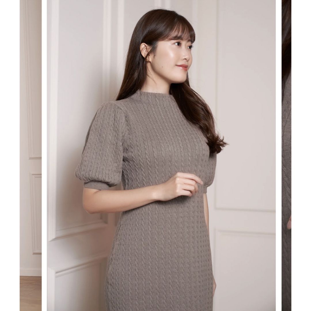 Puff Sleeve Cable Knit Dress モカ-