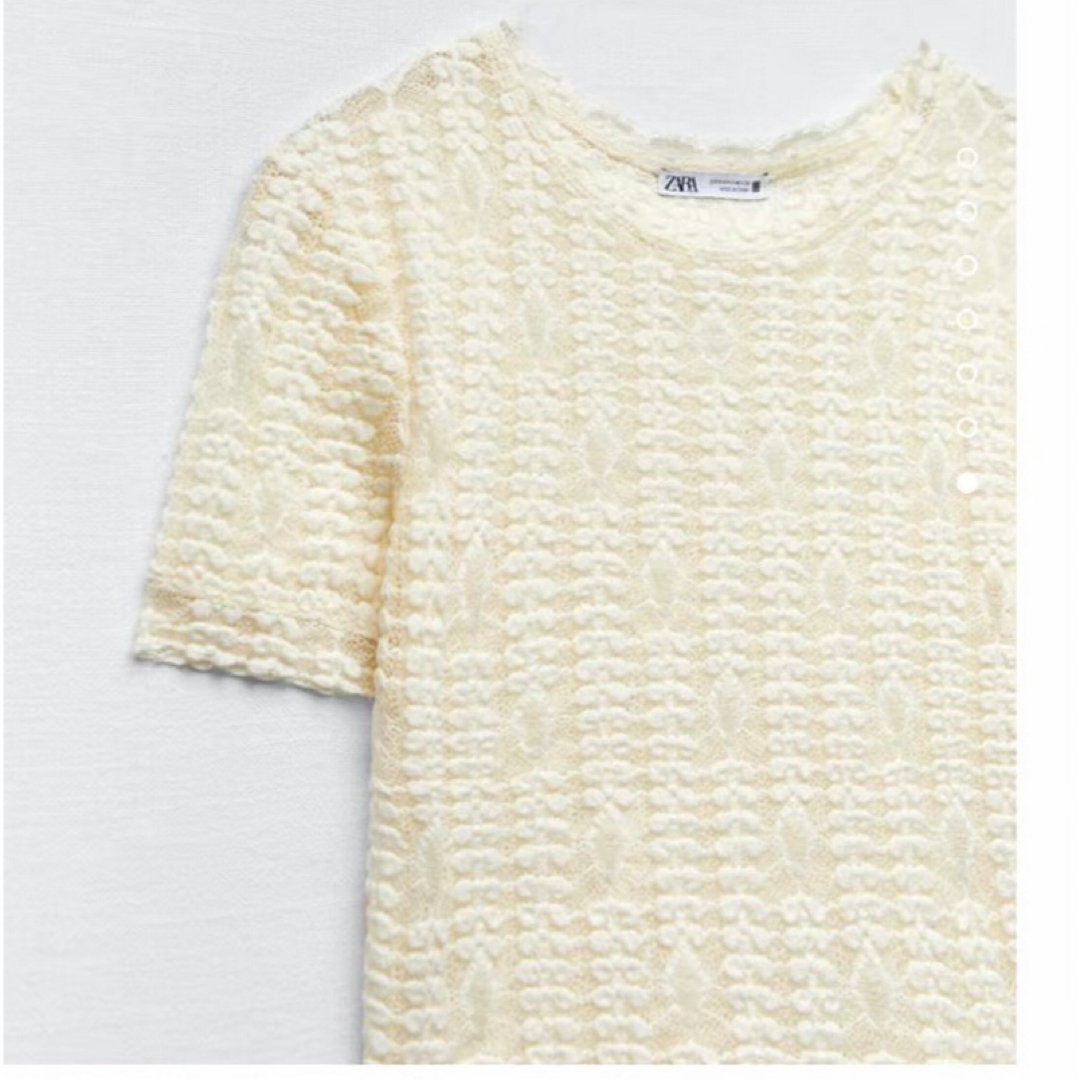 ZARA(ザラ)のZARA レースTシャツ　ホワイト　S レディースのトップス(Tシャツ(半袖/袖なし))の商品写真