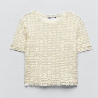 ザラ(ZARA)のZARA レースTシャツ　ホワイト　S(Tシャツ(半袖/袖なし))