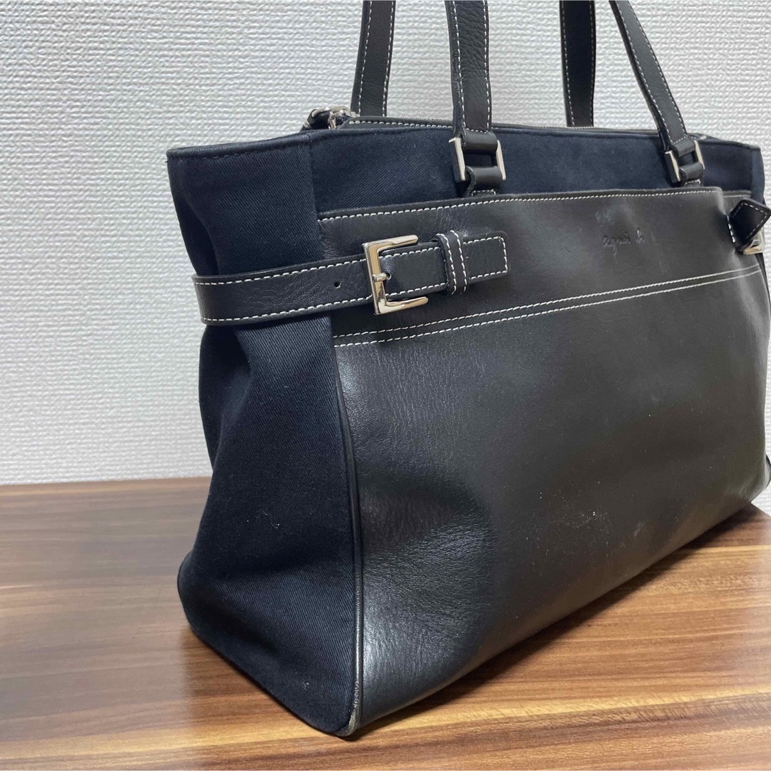 agnes b.(アニエスベー)のアニエスベー ハンドバッグ レザーキャンバス 黒VOYAGE ロゴ型押し レディースのバッグ(トートバッグ)の商品写真