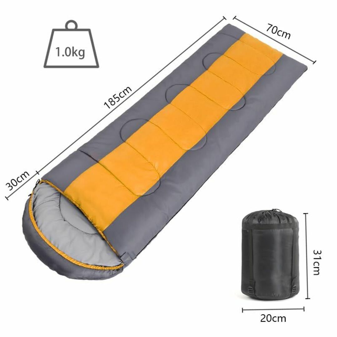 【色: イエローグレー】四季共通 軽量 寝袋 封筒型 寝袋大人厚め防寒冬保温 簡
