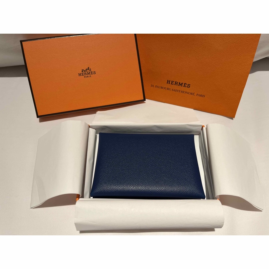 エルメスHermes カードケース カルヴィデュオ コンパクト ディープブルー