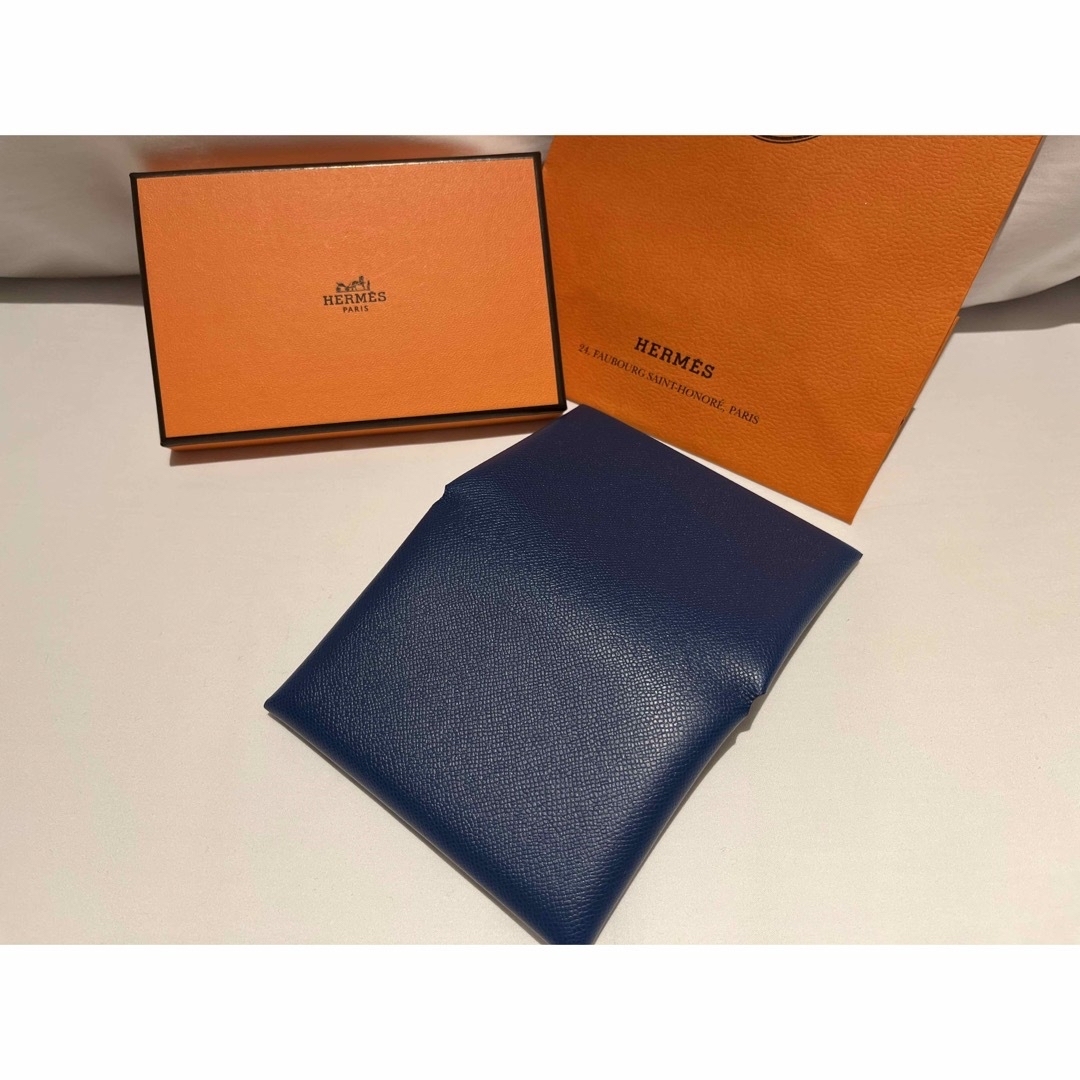 エルメスHermes カードケース カルヴィデュオ コンパクト ディープブルー