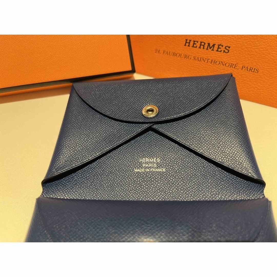 エルメスHermes カードケース カルヴィデュオ コンパクト ディープブルー