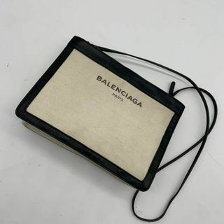 バレンシアガ(Balenciaga)のバレンシアガ キャンバス レザー ショルダーバック ベージュ 黒 ブラック(ショルダーバッグ)