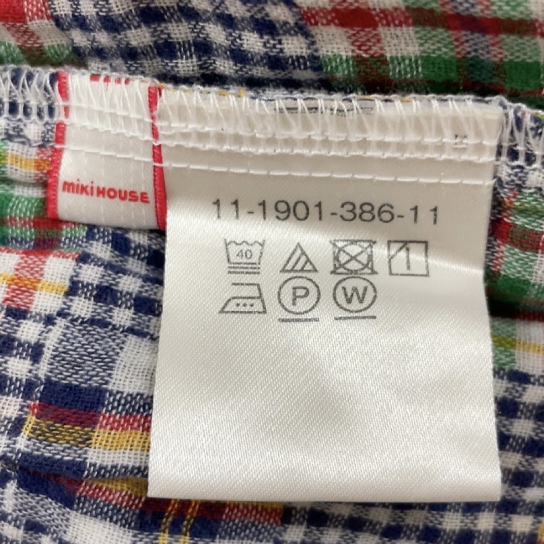 ミキハウス 襟付きワンピース お上品 チェック ガーゼ コットン 半袖 80