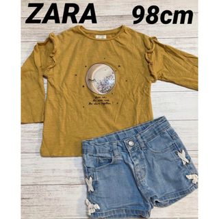 ザラキッズ(ZARA KIDS)のZARA  ロンT  デニムショートパンツ　2着セット　98cm(Tシャツ/カットソー)