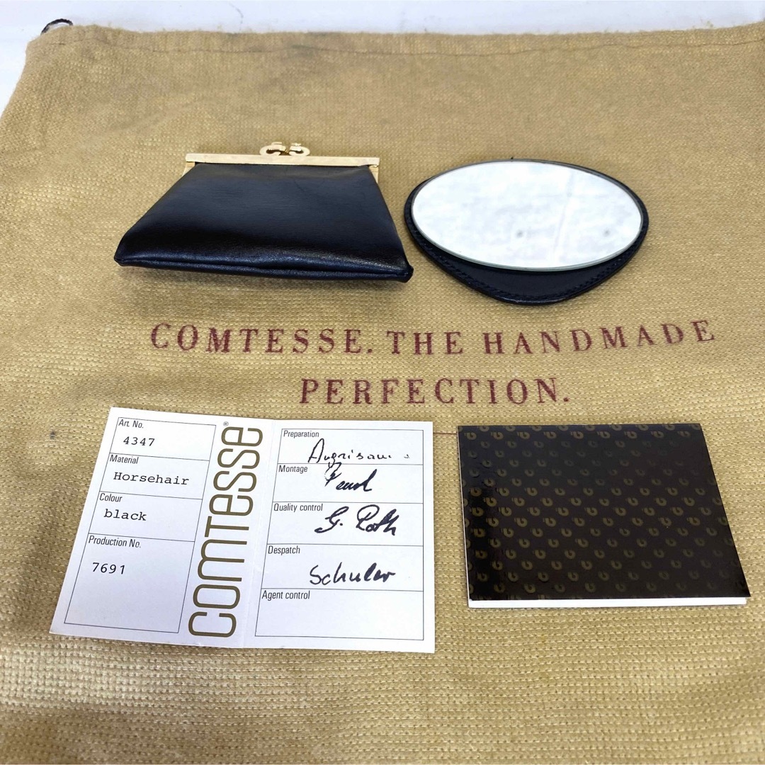 【良品】COMTESSE ホースヘア×レザー ゴールド金具 がま口 ハンドバッグ 9