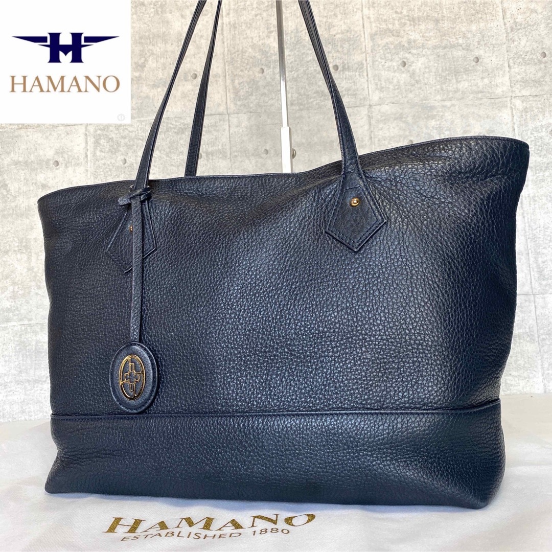 【良品】HAMANO フィオーレ ミオ ネイビー ゴールド金具トートバッグ現行品