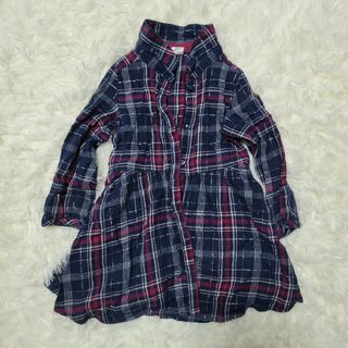 エイチアンドエム(H&M)のＨ＆Ｍキッズ約90cmチェックシャツワンピース女の子　青赤キラキラな線(ワンピース)