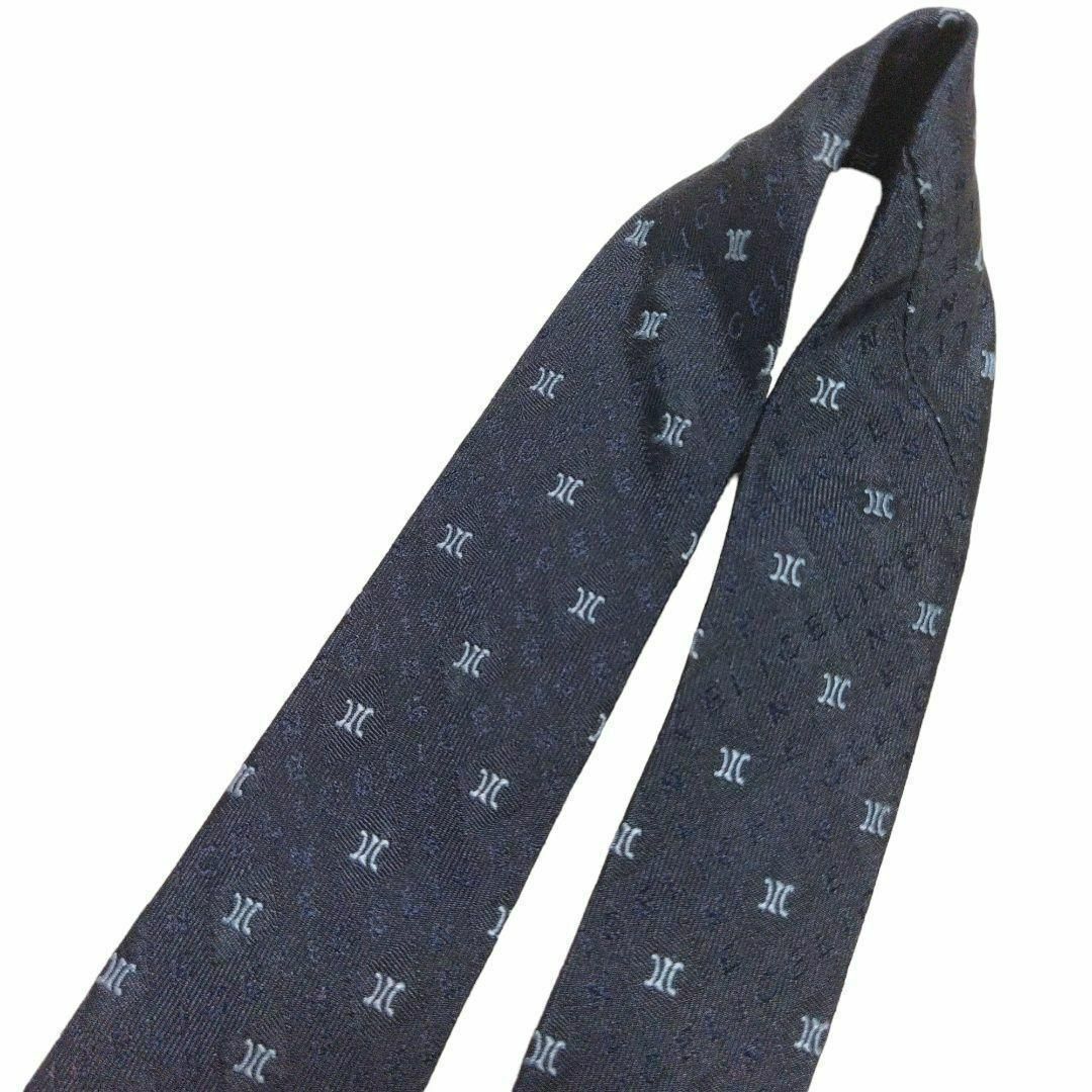 【美品】セリーヌ ネクタイ ネイビー マカダム柄 ロゴグラム 高級【イタリア製】