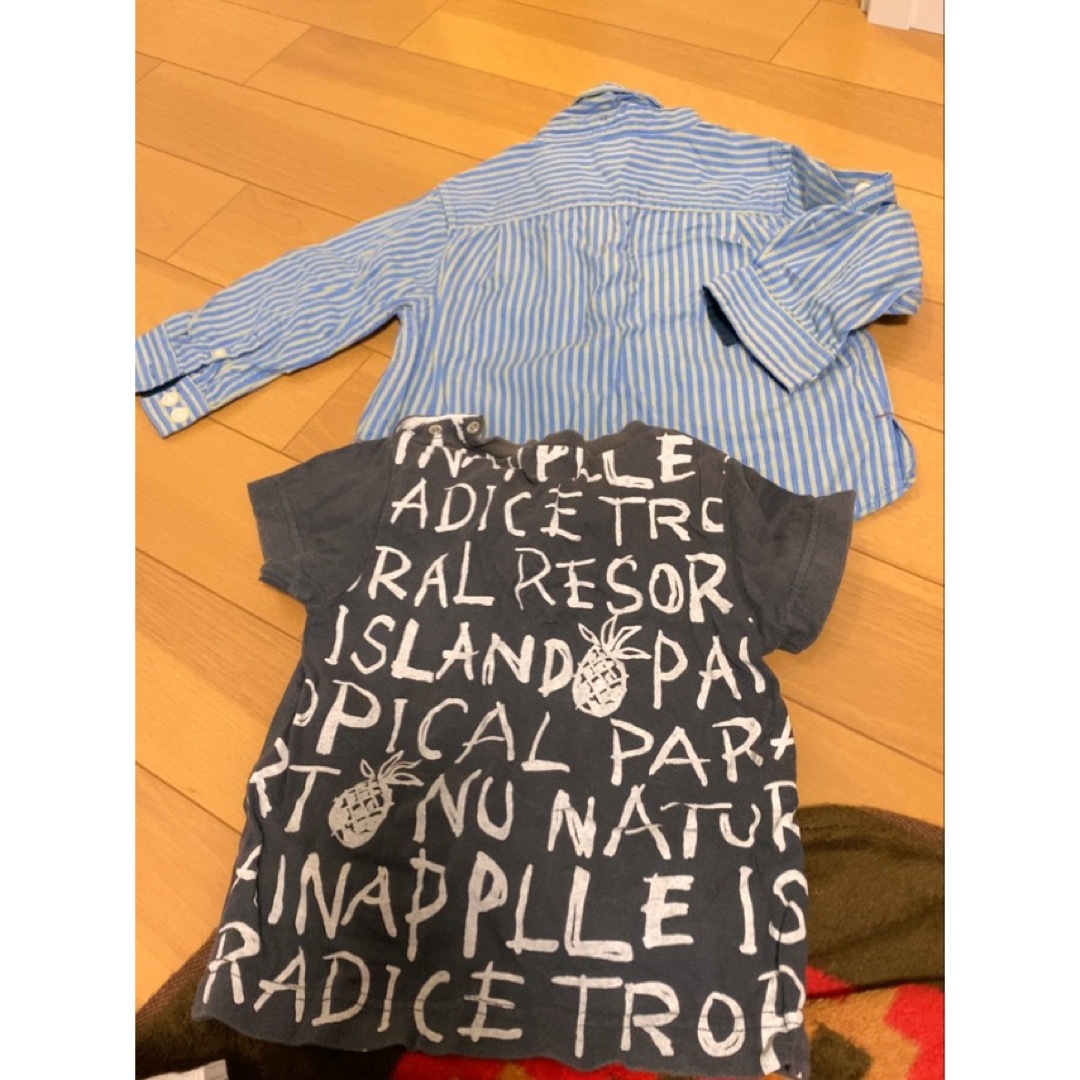 GAP(ギャップ)のGAPオシャレなストライプ長袖シャツにNUシンプルTシャツ男女いける2点セット キッズ/ベビー/マタニティのキッズ服男の子用(90cm~)(ブラウス)の商品写真