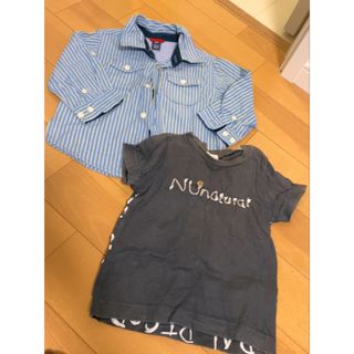 ギャップ(GAP)のGAPオシャレなストライプ長袖シャツにNUシンプルTシャツ男女いける2点セット(ブラウス)