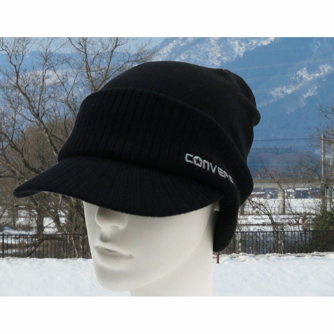 CONVERSE(コンバース)のCONVERSE コンバース ニット帽 ツバ付 アクリル伸縮性あり★ブラック新品 メンズの帽子(ニット帽/ビーニー)の商品写真