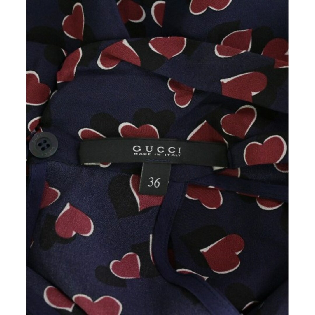 Gucci - GUCCI グッチ ブラウス 36(XS位) 紺x赤(ハート柄) 【古着