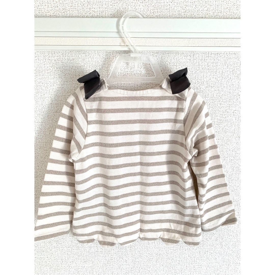 petit main(プティマイン)のpetit main ラメボーダートップス キッズ/ベビー/マタニティのキッズ服女の子用(90cm~)(Tシャツ/カットソー)の商品写真