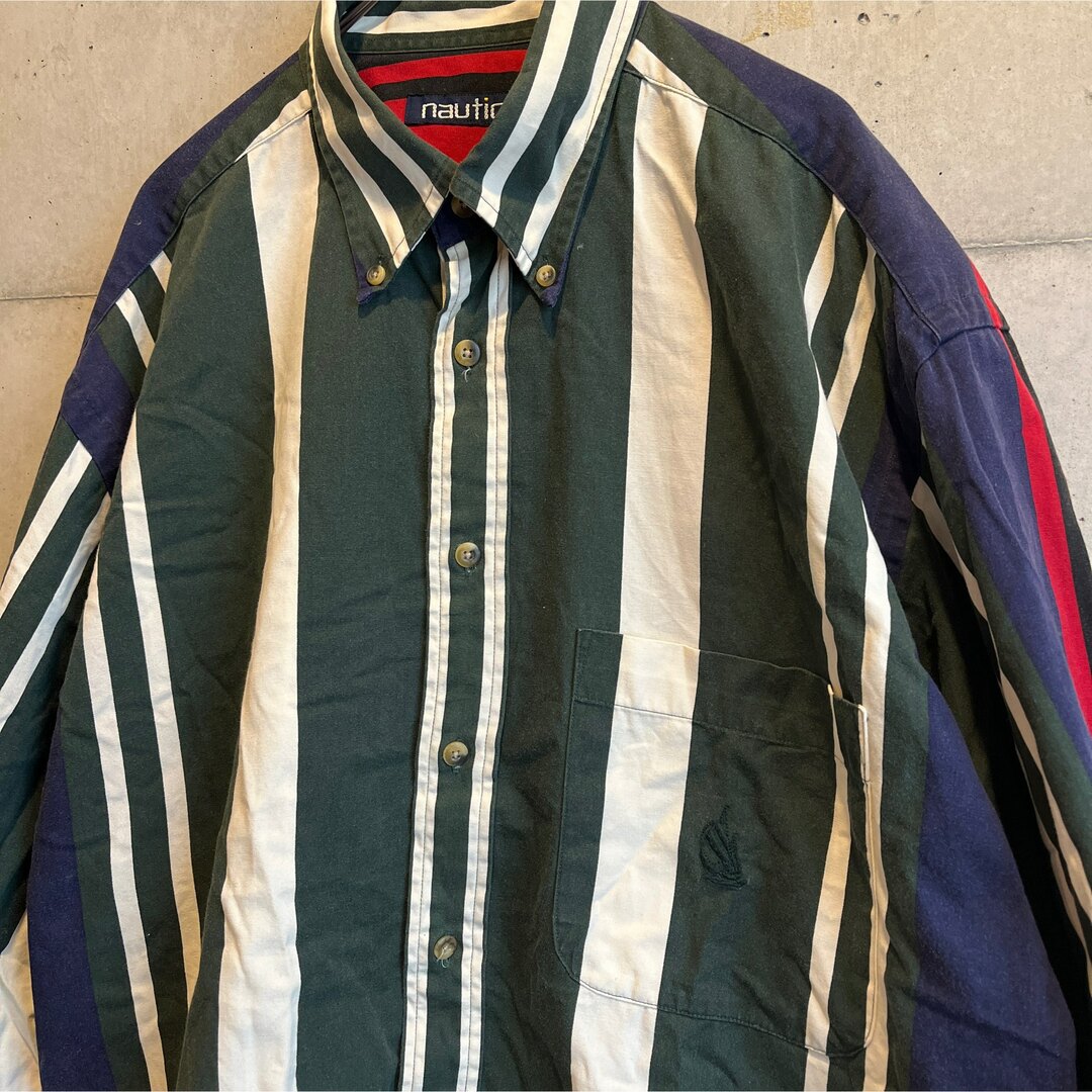 希少！90s nautica シャツ マルチストライプ B.Dビックシルエット