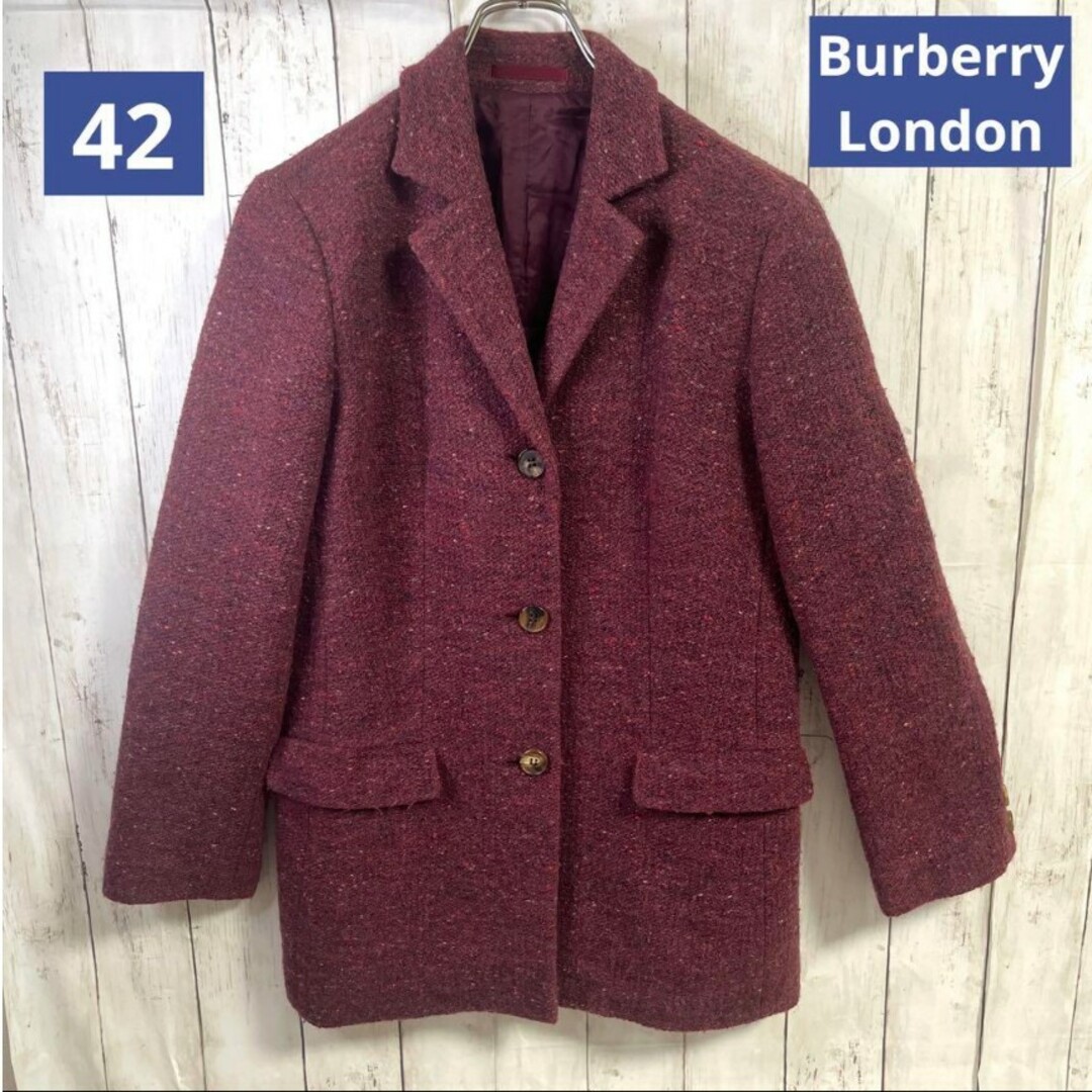 Burberry London テーラードジャケット ツイード生地 赤 42-