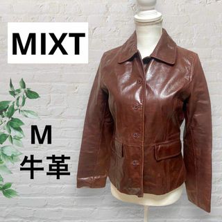 MIXTレザージャケット牛革 茶ブラウン長袖レディースアウターM(毛皮/ファーコート)