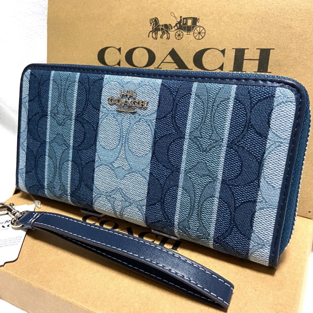 COACH(コーチ)のギフト⭕️ コーチ 人気のデニム シグネチャーストライプ 男女 長財布 レディースのファッション小物(財布)の商品写真