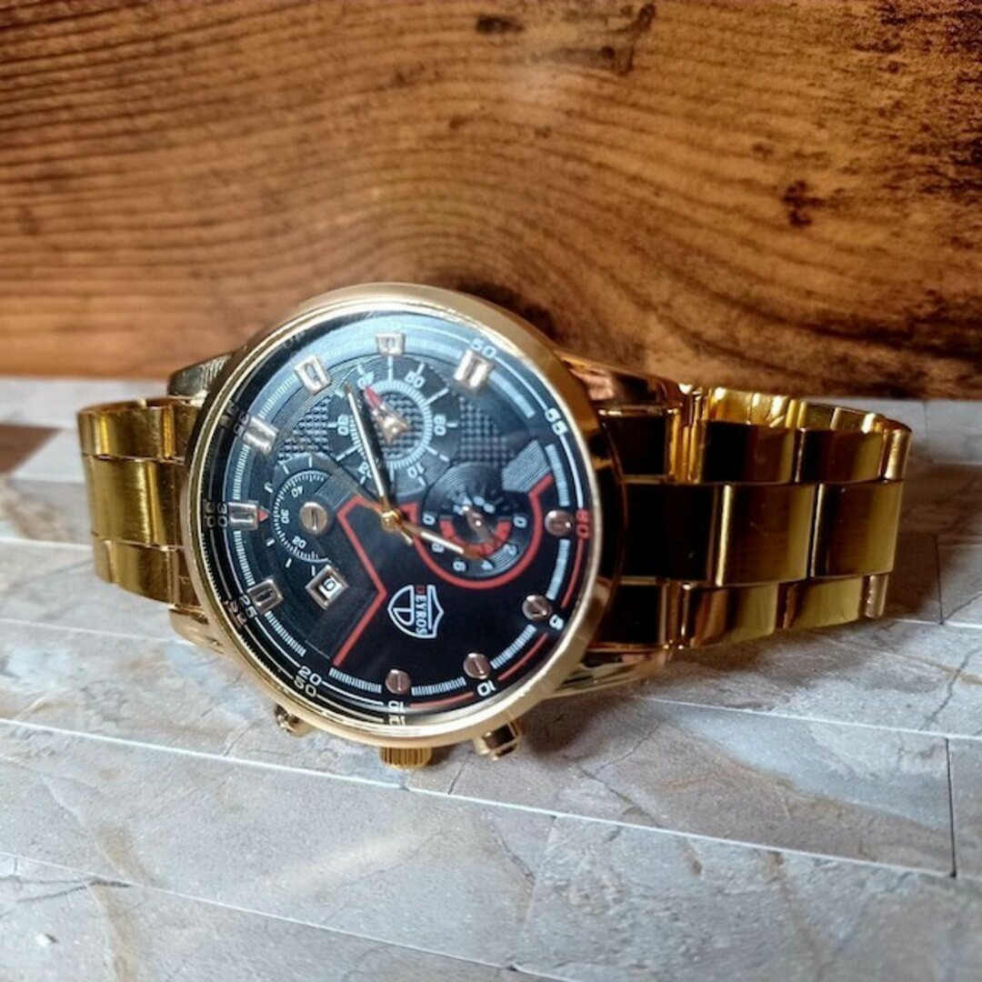 T299 新品 クロノグラフDEYROS 腕時計 ゴールド エンタメ/ホビーのおもちゃ/ぬいぐるみ(キャラクターグッズ)の商品写真