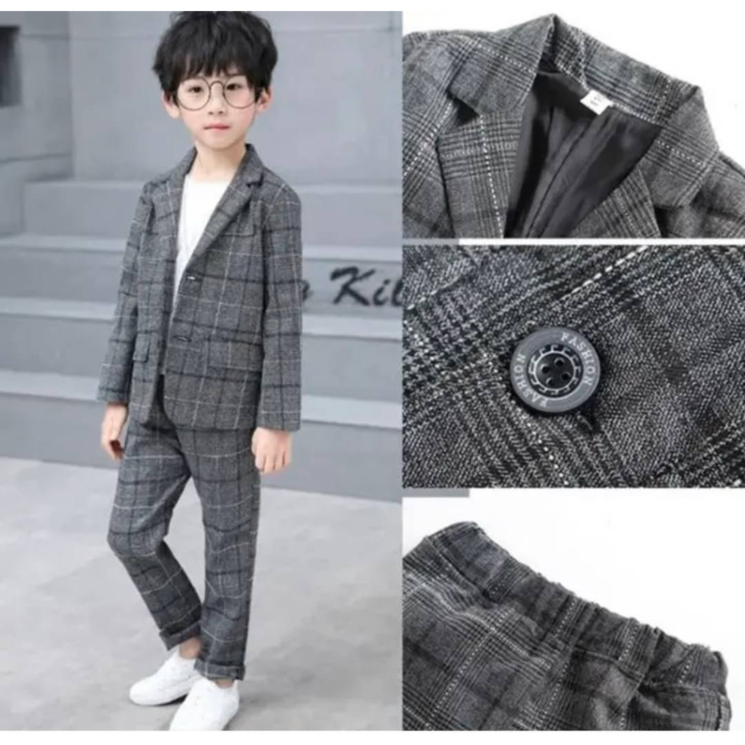 キッズ スーツ フォーマル 男の子 グレー ジャケット パンツ セット 130 キッズ/ベビー/マタニティのキッズ服女の子用(90cm~)(ドレス/フォーマル)の商品写真