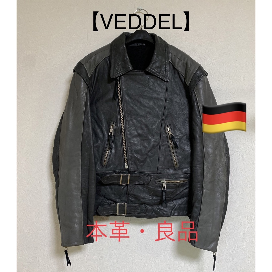 【VEDDEL】ダブルライダース 肉厚本革 濃灰 ダークグレー L 良品