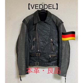 【VEDDEL】ダブルライダース 肉厚本革 濃灰 ダークグレー L 良品(ライダースジャケット)