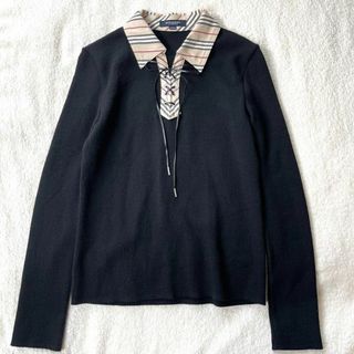 バーバリー(BURBERRY)の美品 バーバリーロンドン リブニット セーター 黒 ブラック 毛ウール150cm(ニット)