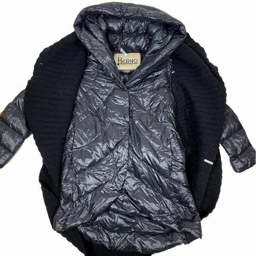 HERNO(ヘルノ)のヘルノ HERNO ニット ドッキング ダウンコート アウター 黒 ブラック レディースのジャケット/アウター(ダウンコート)の商品写真
