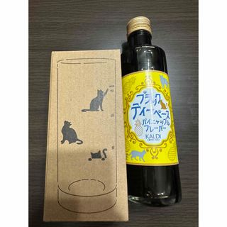 カルディ(KALDI)のカルディ　メモリ付きオリジナルネコグラス　ブラックティーベース　ねこの日(食器)