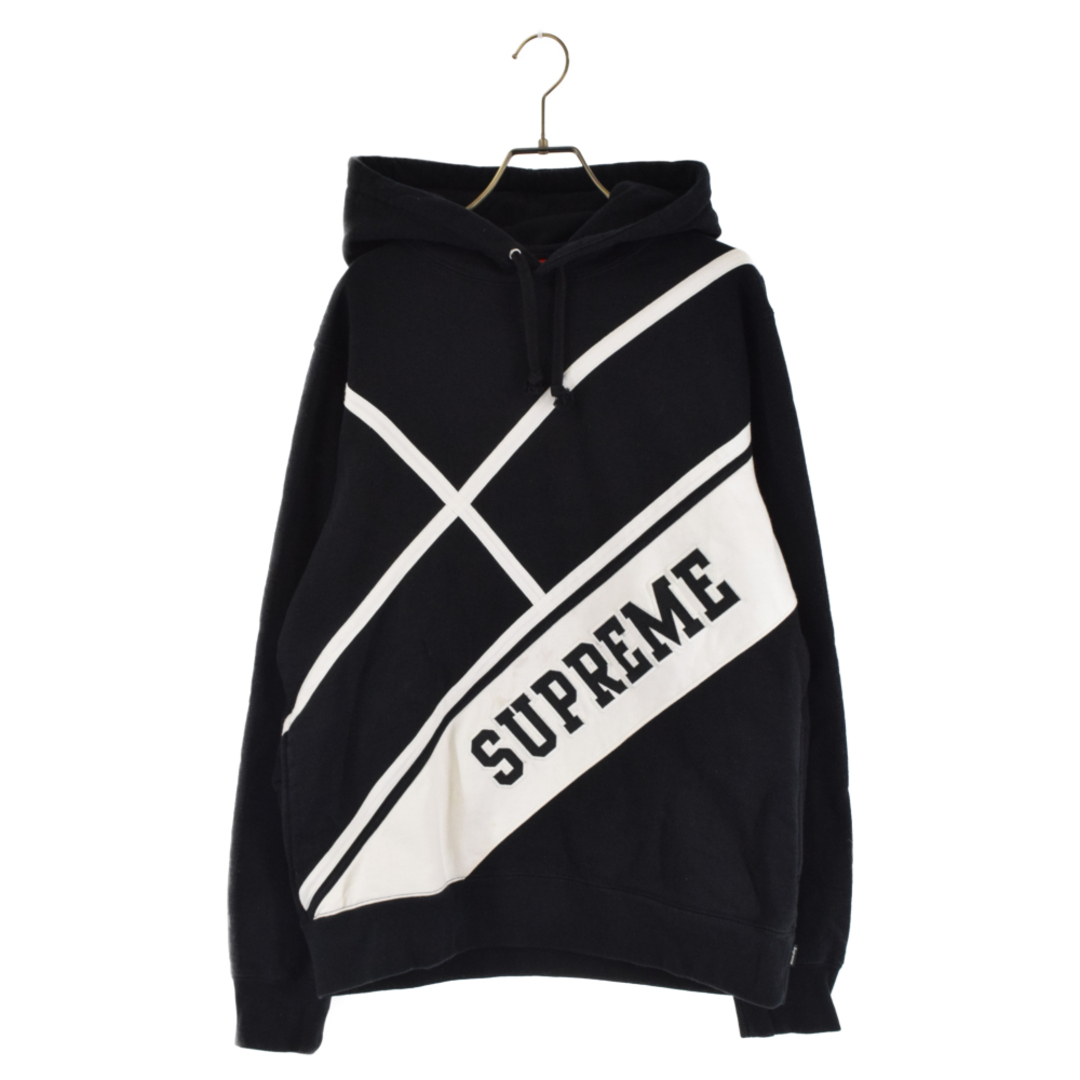 55センチ肩幅SUPREME シュプリーム 18SS Diagonal Hooded Sweatshirt ダイアゴナルスウェットプルオーバーパーカー ブラック/ホワイト