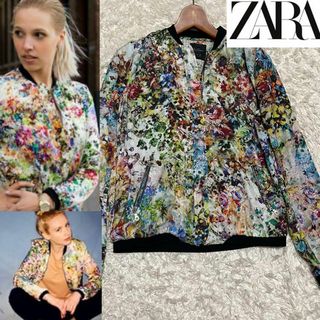 ザラ(ZARA)の美品【ZARA】とろみ総柄ボンバージャケット*マルチカラー カラフル(ブルゾン)