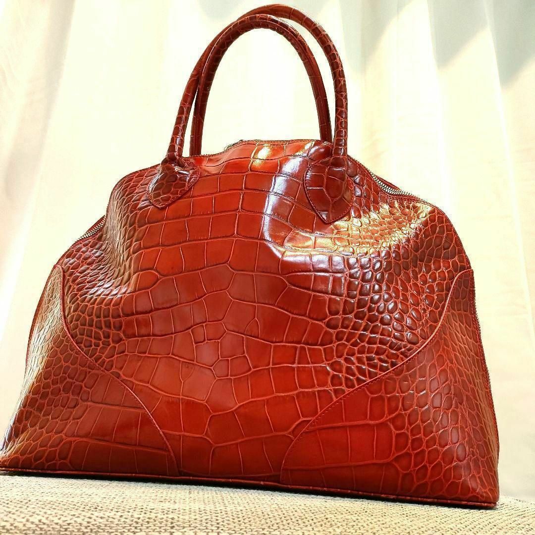 FURLA フルラ クロコ型押し レザー ハンドバッグ レッド | フリマアプリ ラクマ