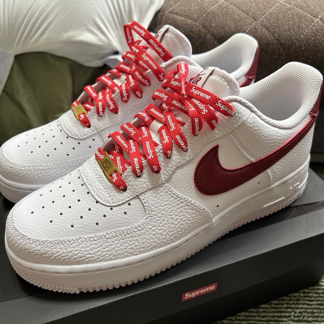 新品 NIKE AIRFORCE1 レッド シュプリーム紐付 27cm 正規品-