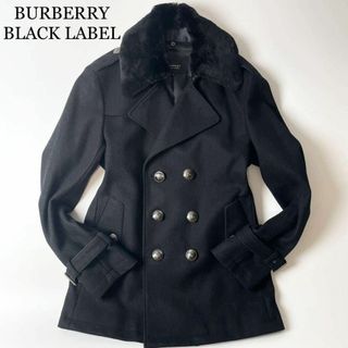 バーバリーブラックレーベル(BURBERRY BLACK LABEL)の【極美品】極上ウール×銀ボタン バーバリー ブラックレーベル Pコート  ファー(ピーコート)