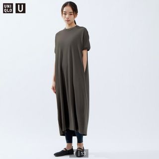 ユニクロ(UNIQLO)の【着用1回美品】新作 ユニクロU ドレープワンピース オリーブ UNIQLO U(ロングワンピース/マキシワンピース)