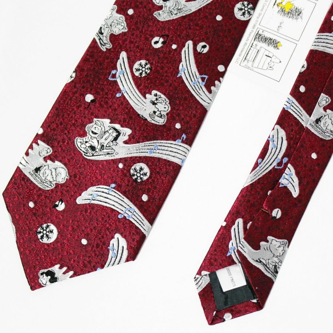 新品 銀座〈田屋〉スヌーピー 超多色織り シルク製 そりすべり柄 ネクタイ 赤系