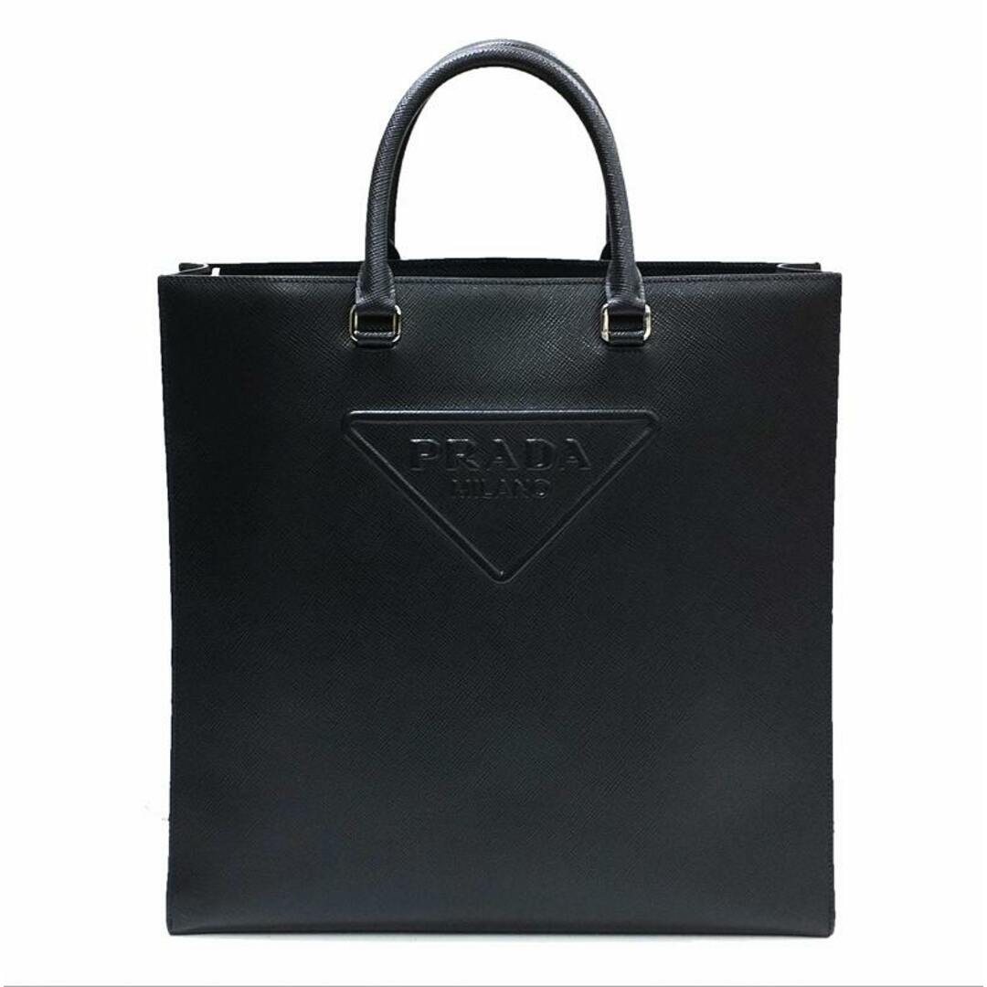 PRADA プラダ 2WAY バッグ サフィアーノ 2VG084 レザー ブラック トライアングル トートバッグ ショルダーバッグ ロゴ 黒 プレート JA-17778