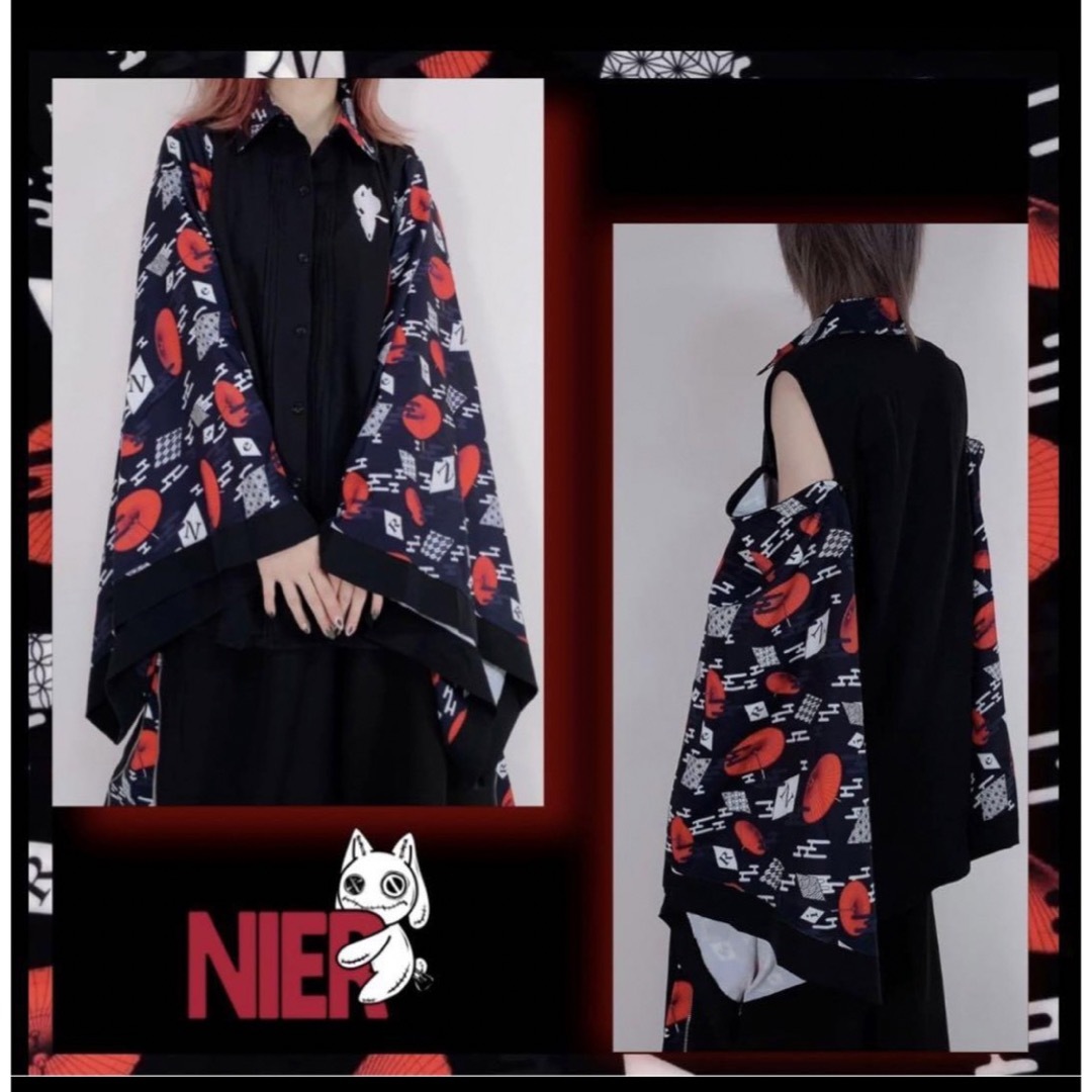 NIER CLOTHING 2way 着物風袖ブロッキングシャツ【赤和傘】