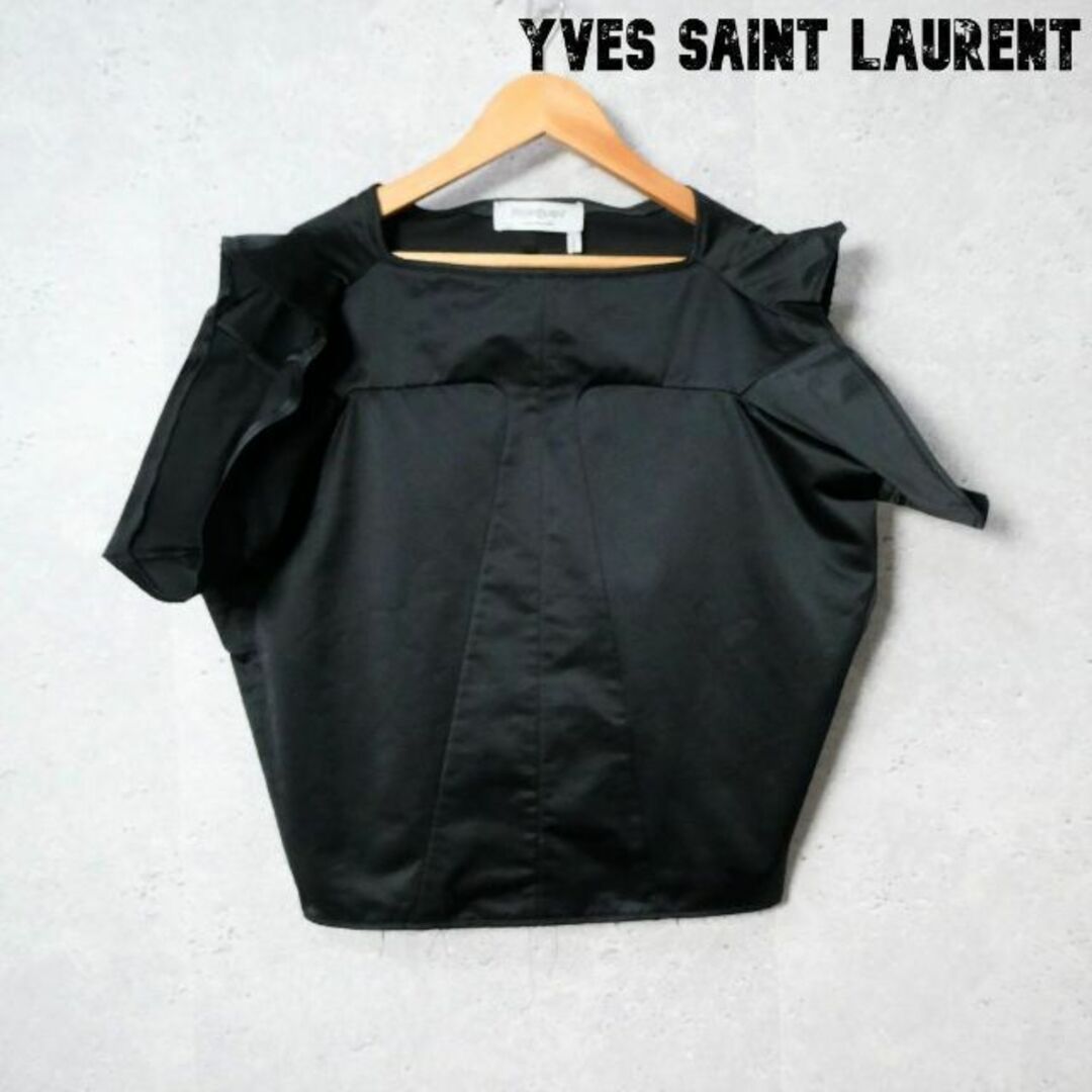美品 Yves Saint Laurent サテン スクエアネック 変形ブラウス-